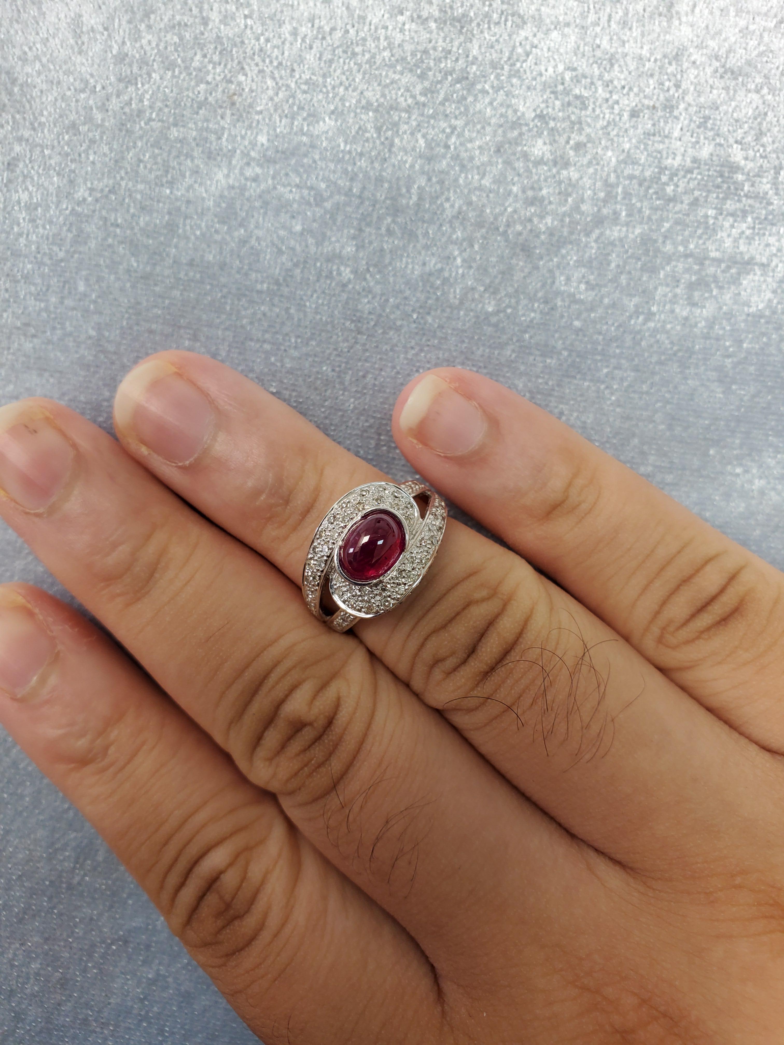 Details about   4 Ct Cabochon Ruby & Sim Diamond Women's Silver Cocktail Ring 14K White Gold FN 