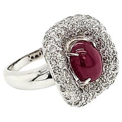 Ruby Cabochon Cts 2.57 and Diamond Engagement Ring