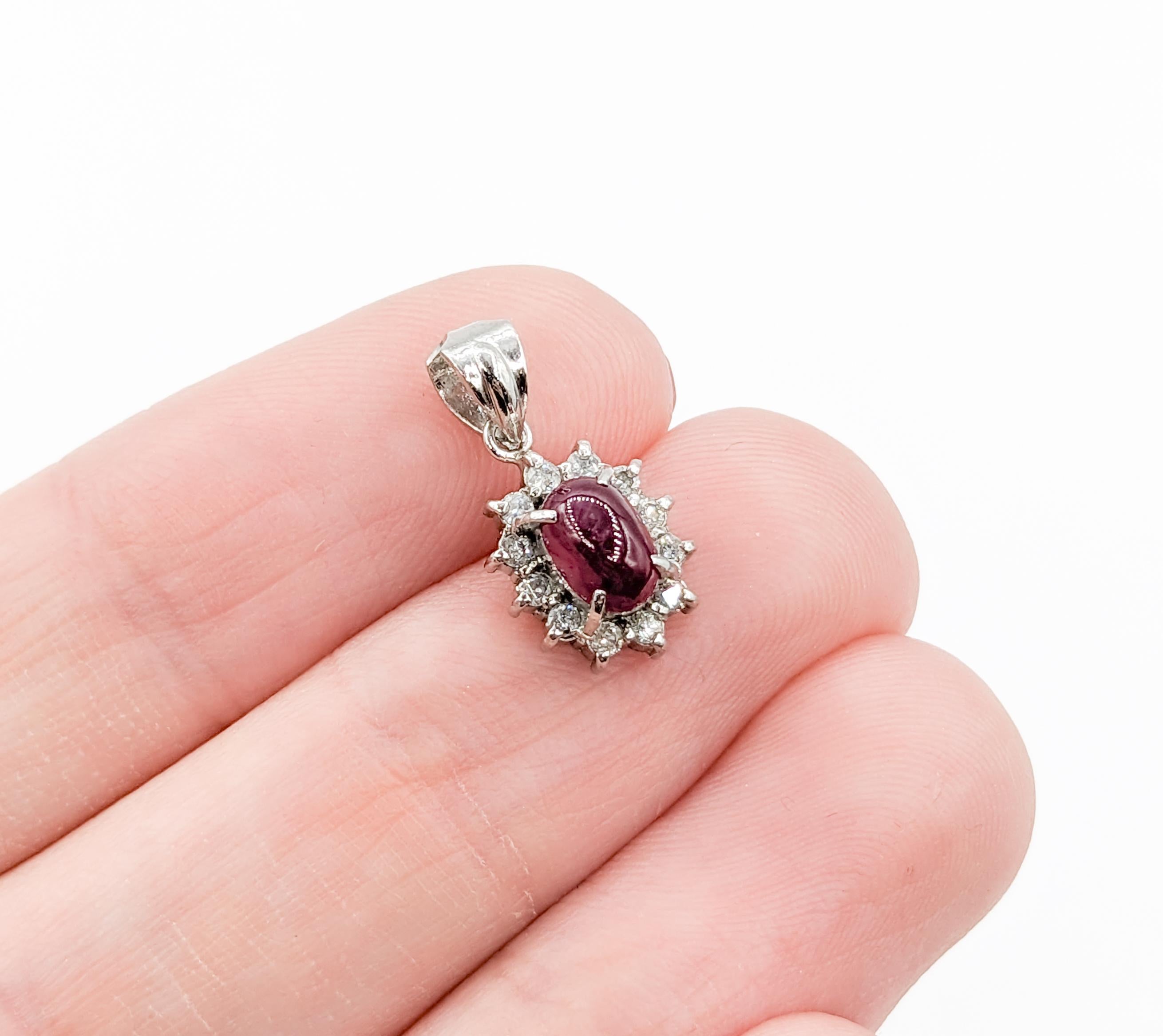 Ruby Cabochon & Diamond Platinum Pendant In Excellent Condition For Sale In Bloomington, MN