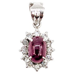 Vintage Ruby Cabochon & Diamond Platinum Pendant