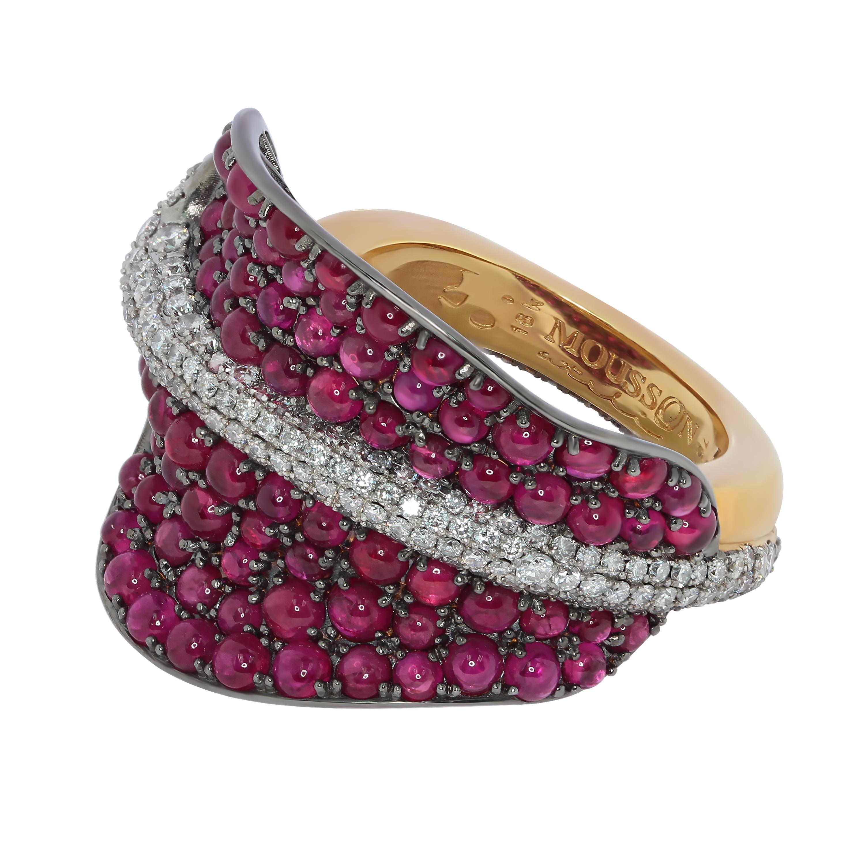 Rubin Cabochon Diamanten 18 Karat Gelb- und Schwarzgold Stachelrochen Ring im Angebot 1