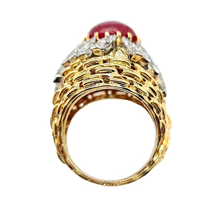 Women's Ruby Cabochon Dome Cocktail Ring In Yellow Gold For Sale