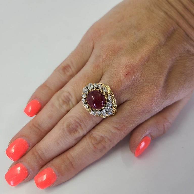 Ruby Cabochon Dome Cocktail Ring In Yellow Gold For Sale 1