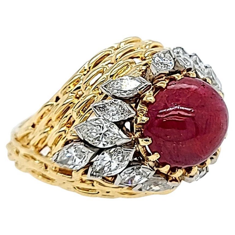 Ruby Cabochon Dome Cocktail Ring In Yellow Gold For Sale