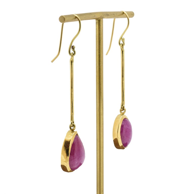 Ruby Cabochon Drop Gold Earrings at 1stDibs