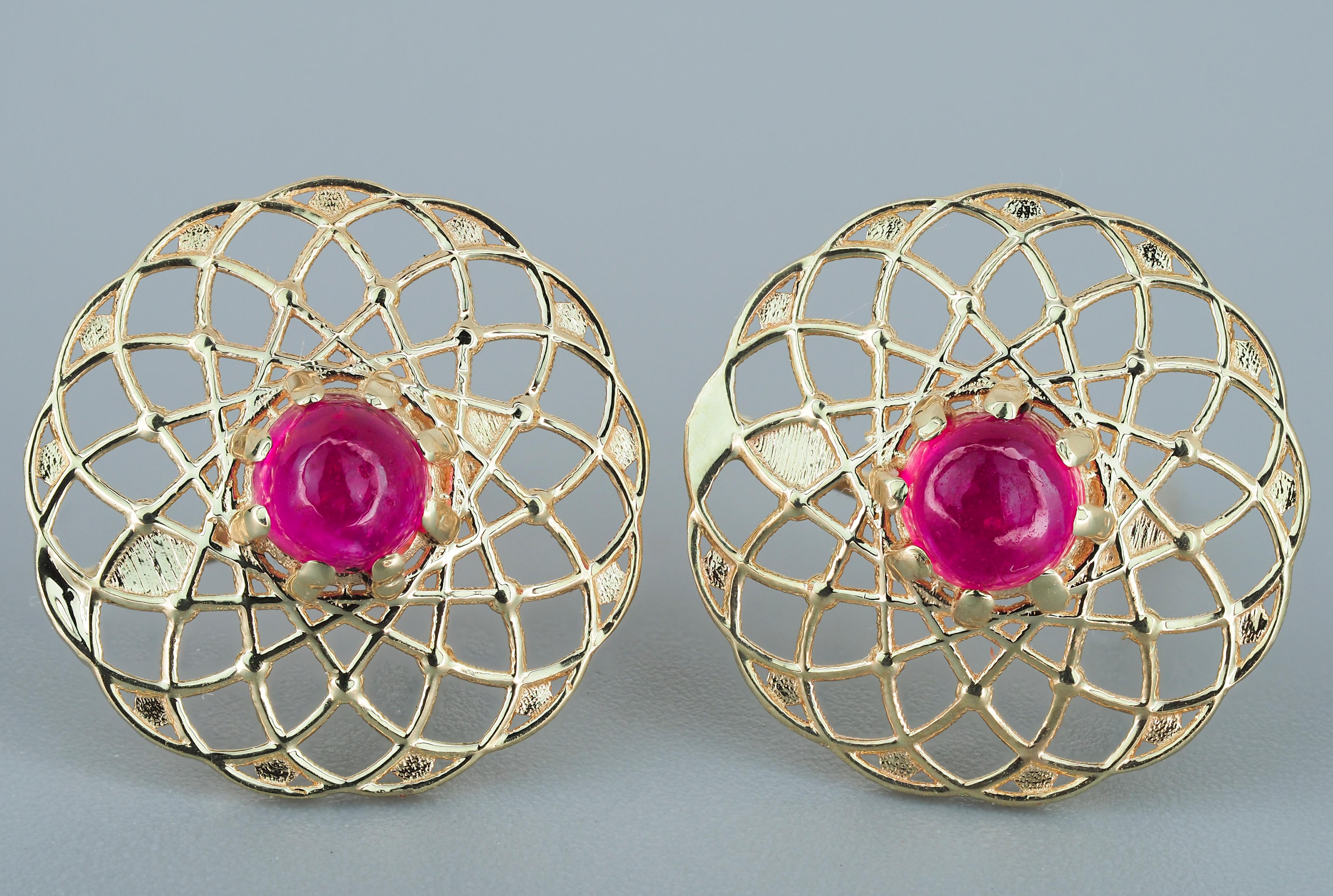 Ruby cabochon earrings studs.  For Sale 1