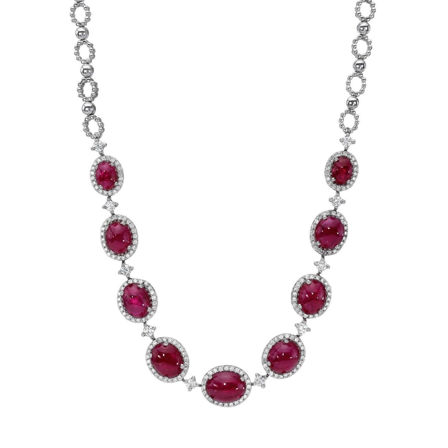 Contemporary Ruby Cabochon Necklace 19.48 Carats For Sale