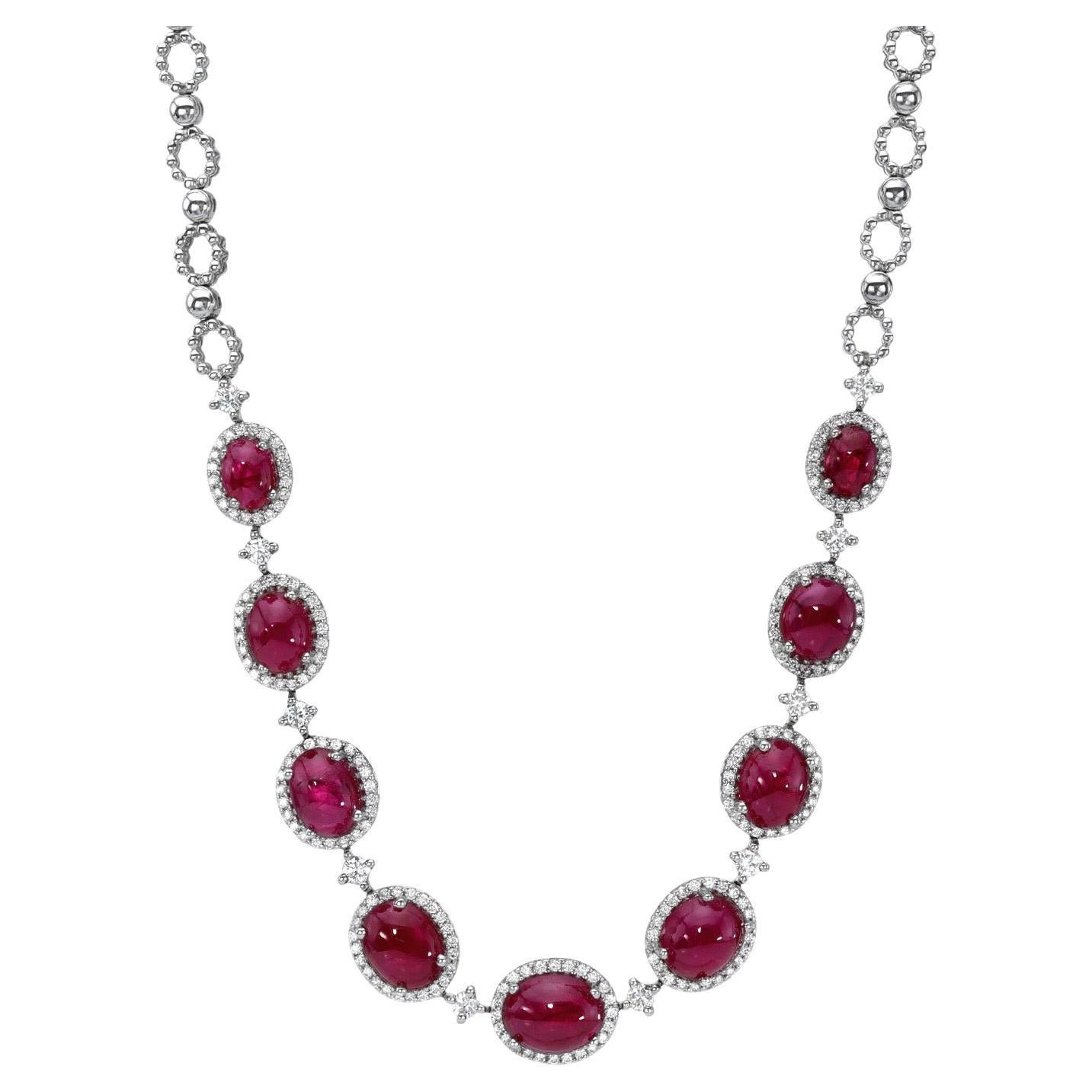 Ruby Cabochon Necklace 19.48 Carats For Sale