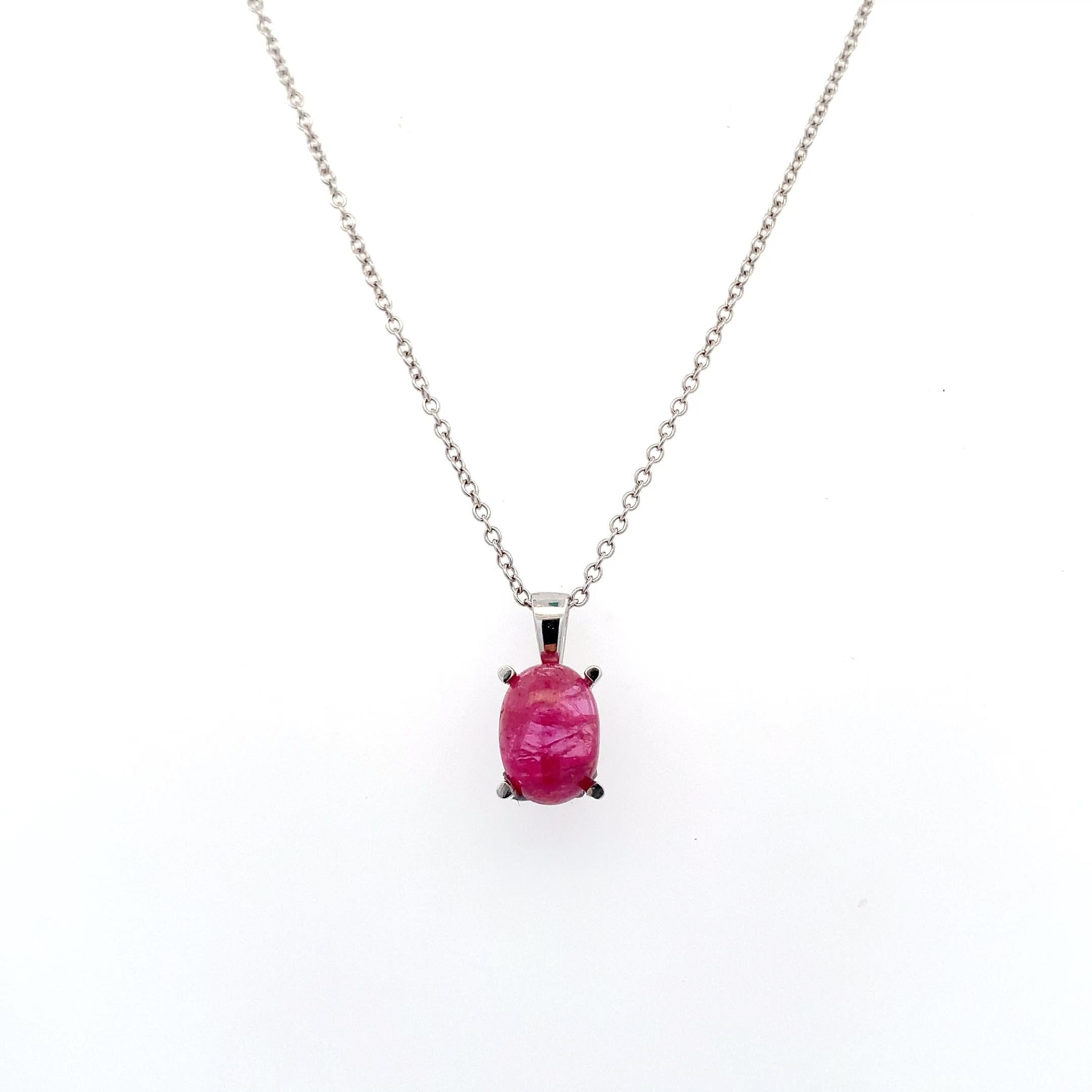 Ruby cabochon pendant necklace 18k white gold