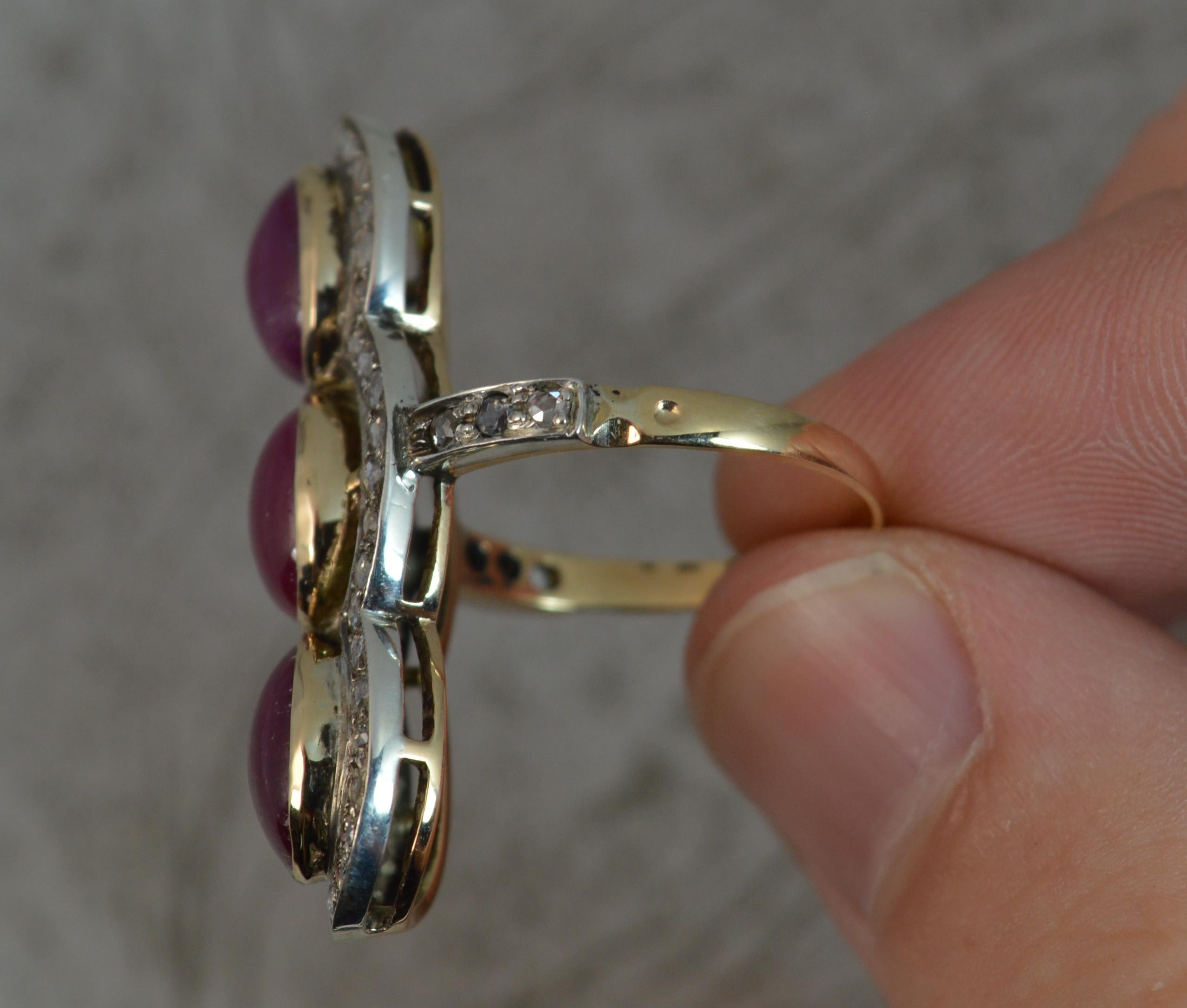 Women's Ruby Cabochon Rose Cut Diamond 14 Carat Gold Panel Cluster Ring