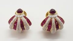 Ruby, Cabochon Ruby and Diamond Earrings Set in 18 Karat Gold Settings