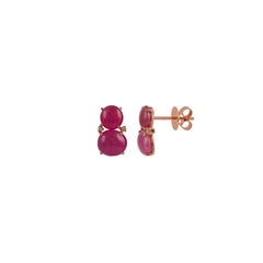 Ruby Cabochon Studs Earring in 18 Karat Gold with Diamond
