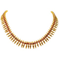 Ruby Cabochon Yellow Gold Statement Collar Necklace