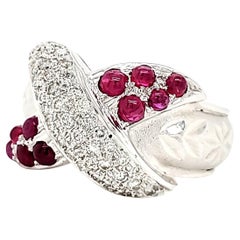 Ruby Cabochons Cts 0.88 Diamond Engagement Ring Set in 18k White Gold