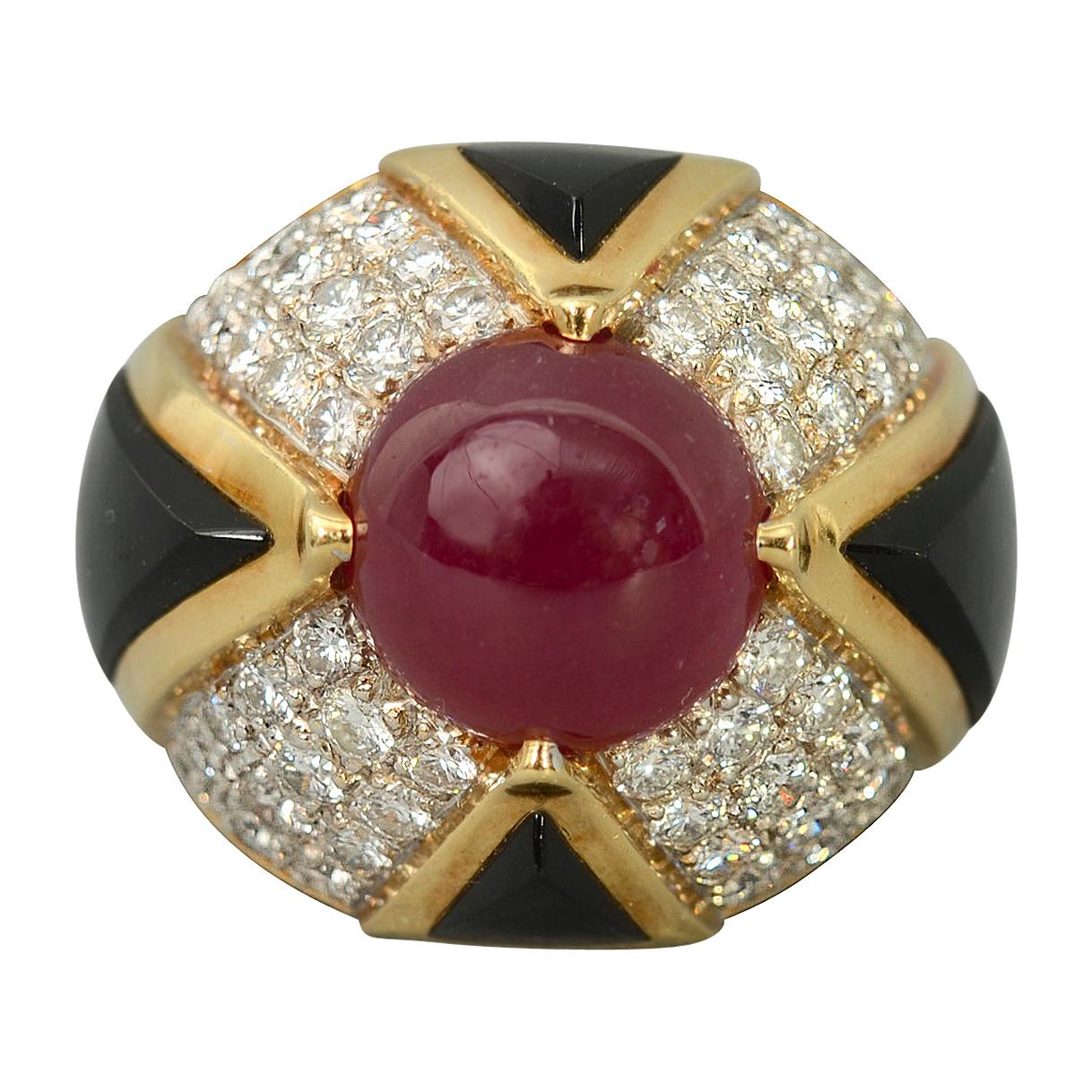 Ruby, Carved Onyx and Diamond Cocktail Ring