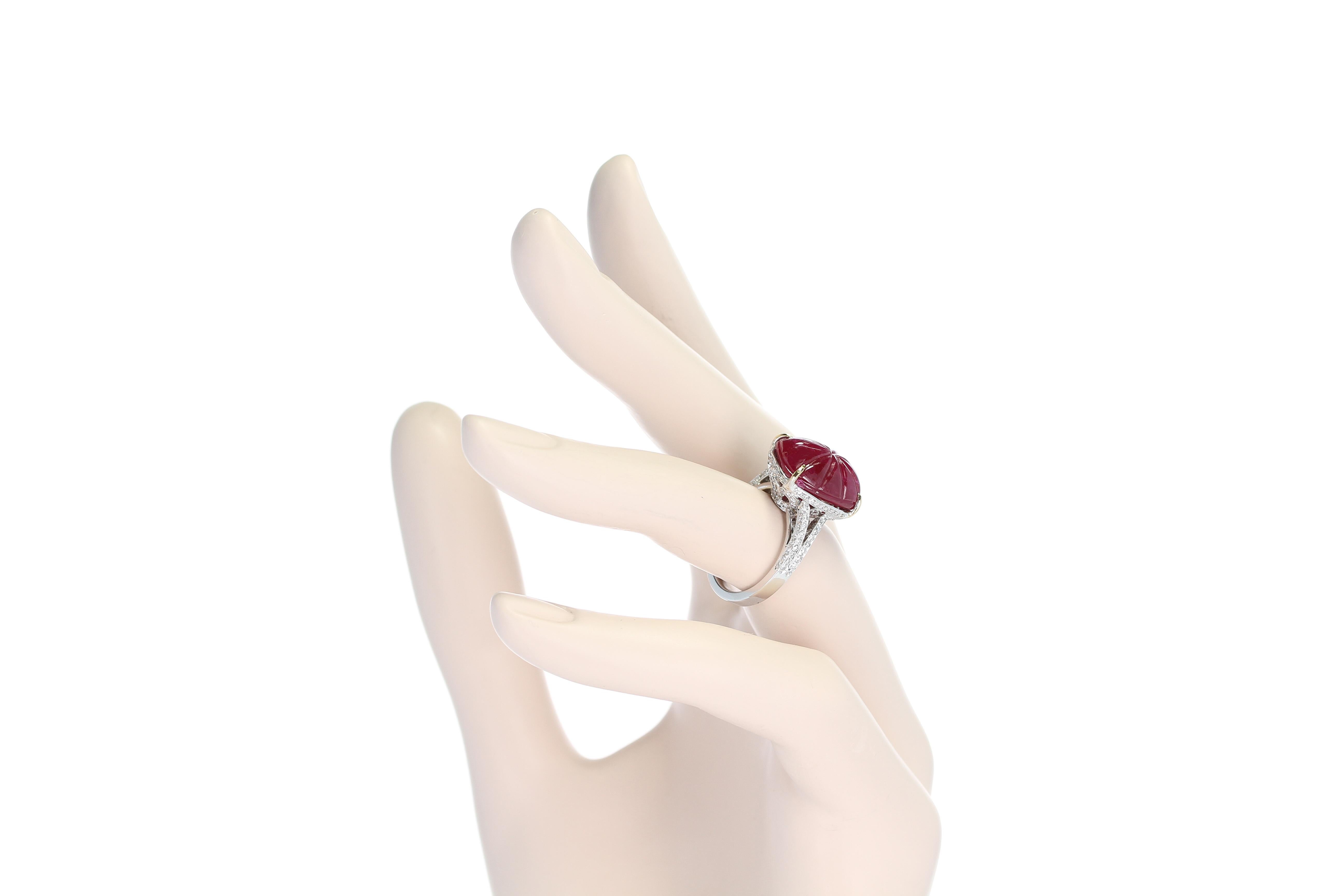 Art Deco Ruby Carving Cabochon Ring For Sale
