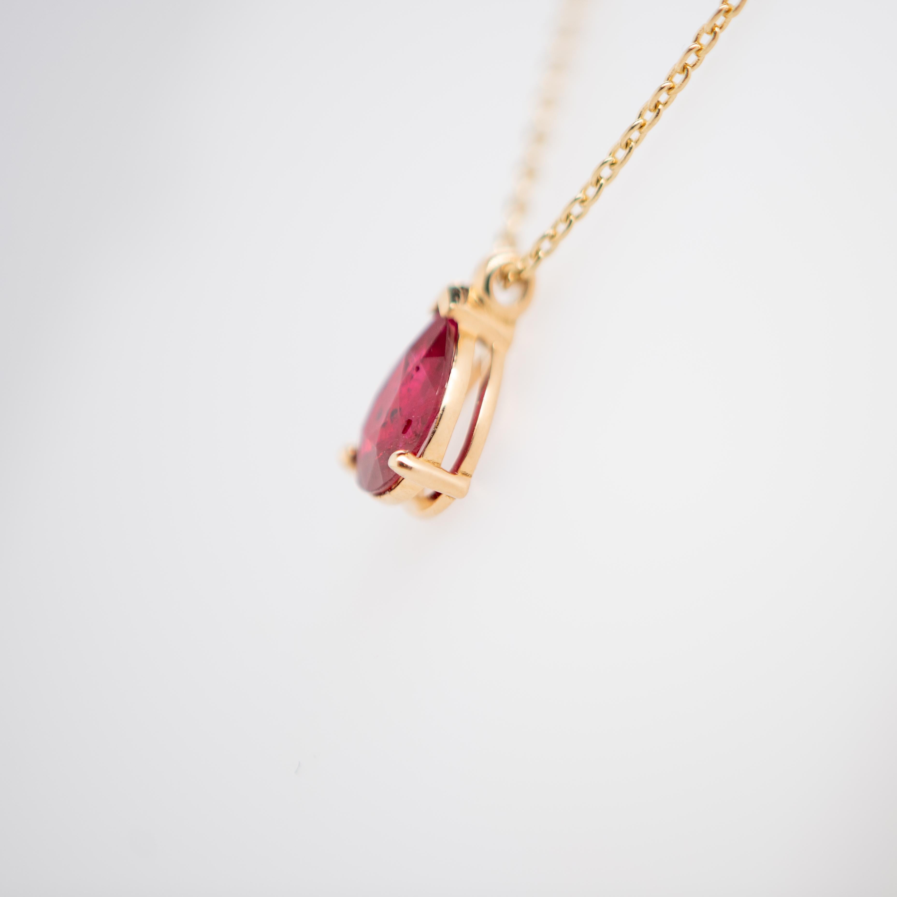 Pear Cut Ruby Certified Pigeon's Blood Pendant 18 Carat Yellow Gold