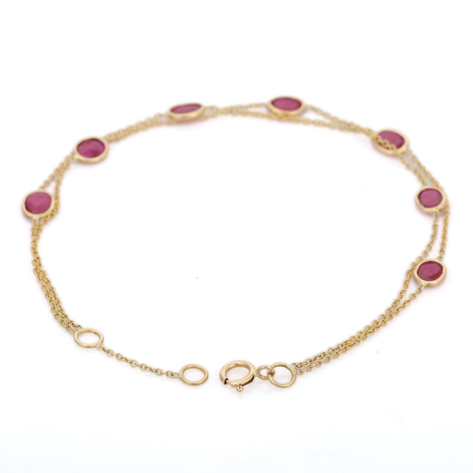 Oval Cut Ruby Chain Bracelet in 18K Yellow Gold  For Sale