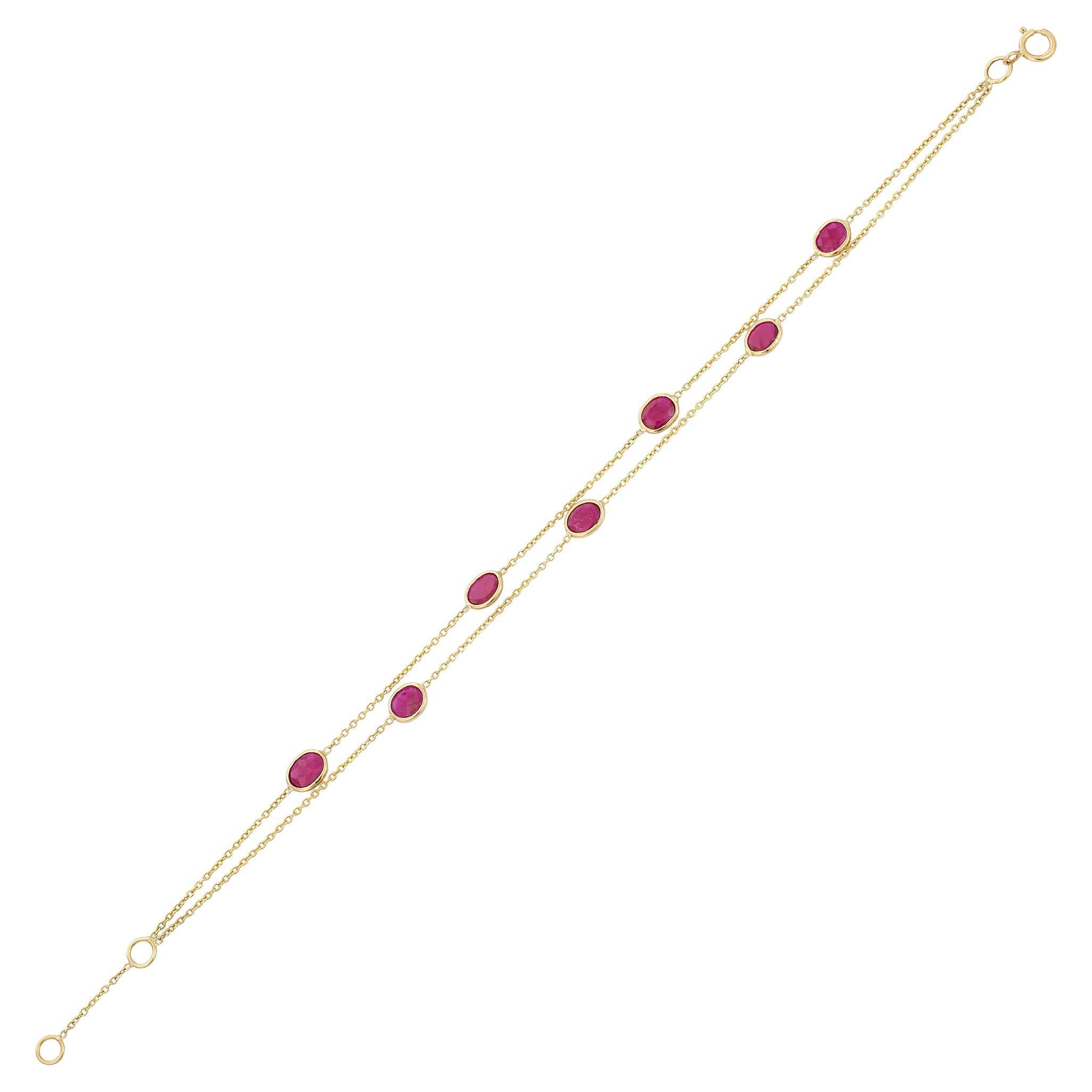 Kettenarmband mit Rubin aus 18 Karat Gelbgold (Moderne)
