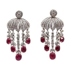 Pendientes Araña Rubí Diamante Oro Blanco 14k, 1980