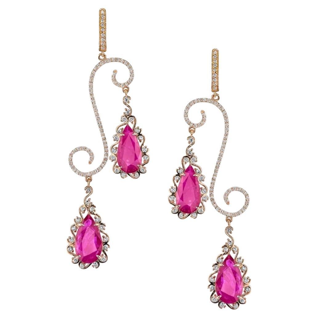 Ruby chandelier earrings.  For Sale