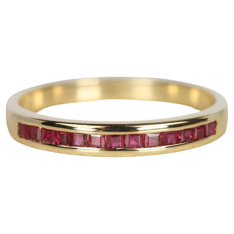 14k Yellow Gold Square Step Cut Channel Set Ruby 2.5mm Stackable Band ...