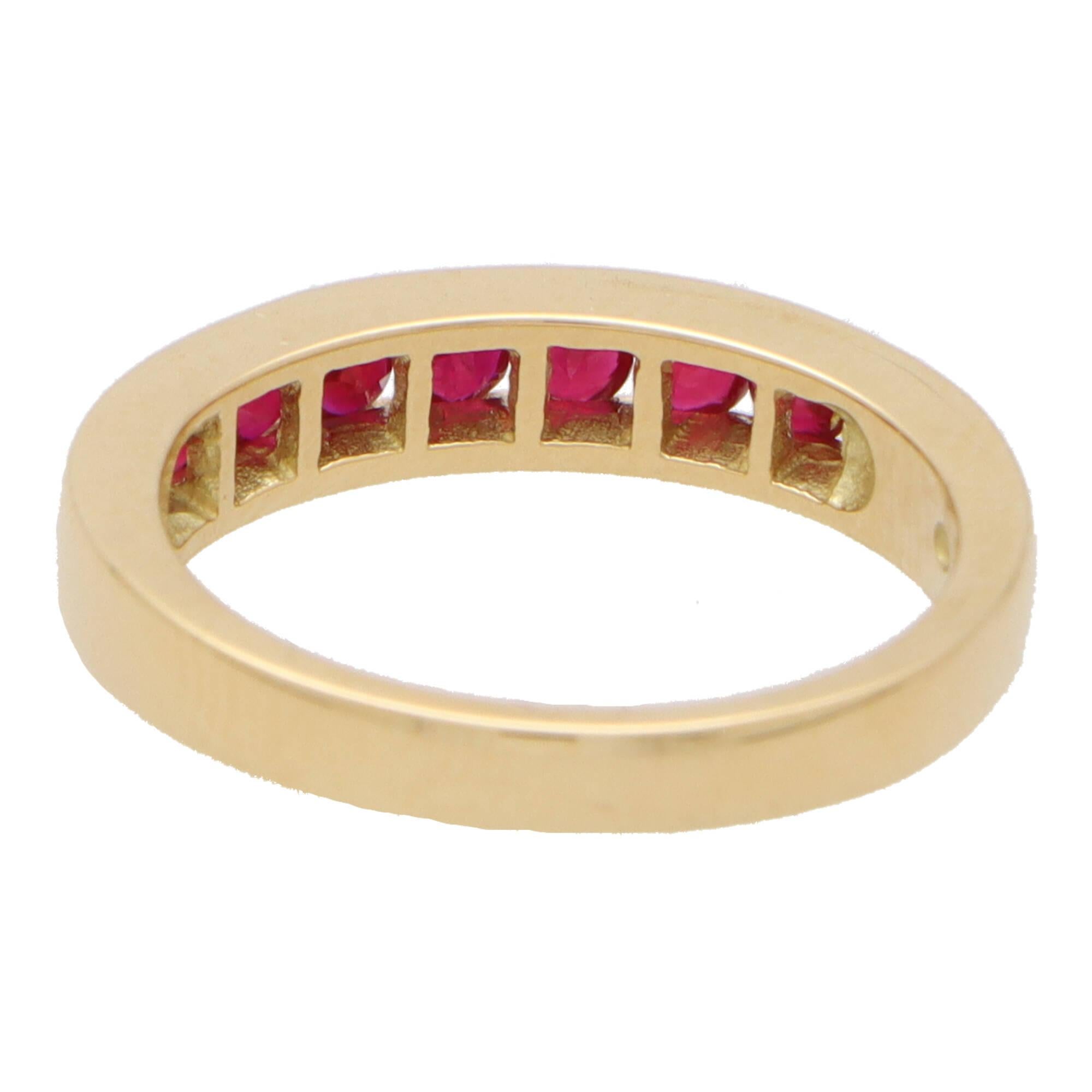 Modern Ruby Channel Set Half Eternity Ring in 18k Yellow Gold For Sale