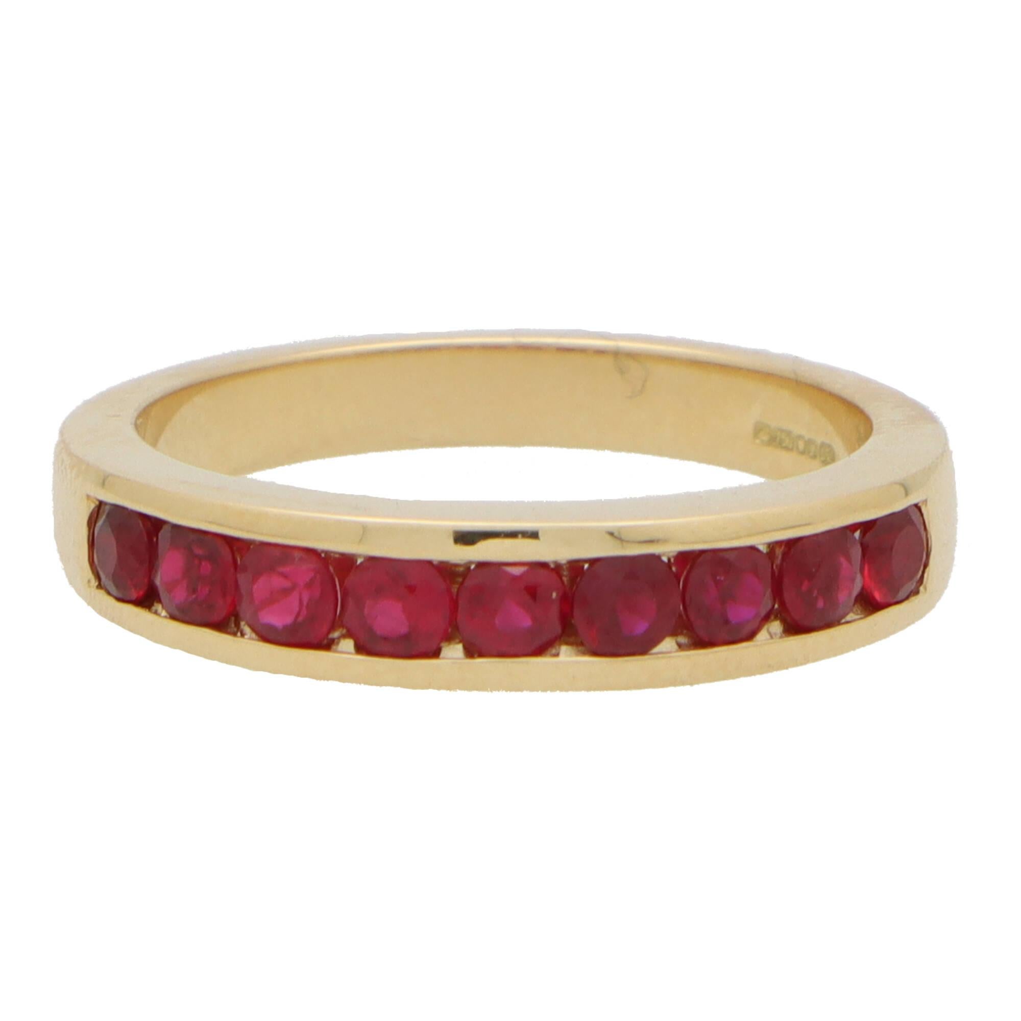 Ruby Channel Set Half Eternity Ring in 18k Yellow Gold In New Condition For Sale In London, GB