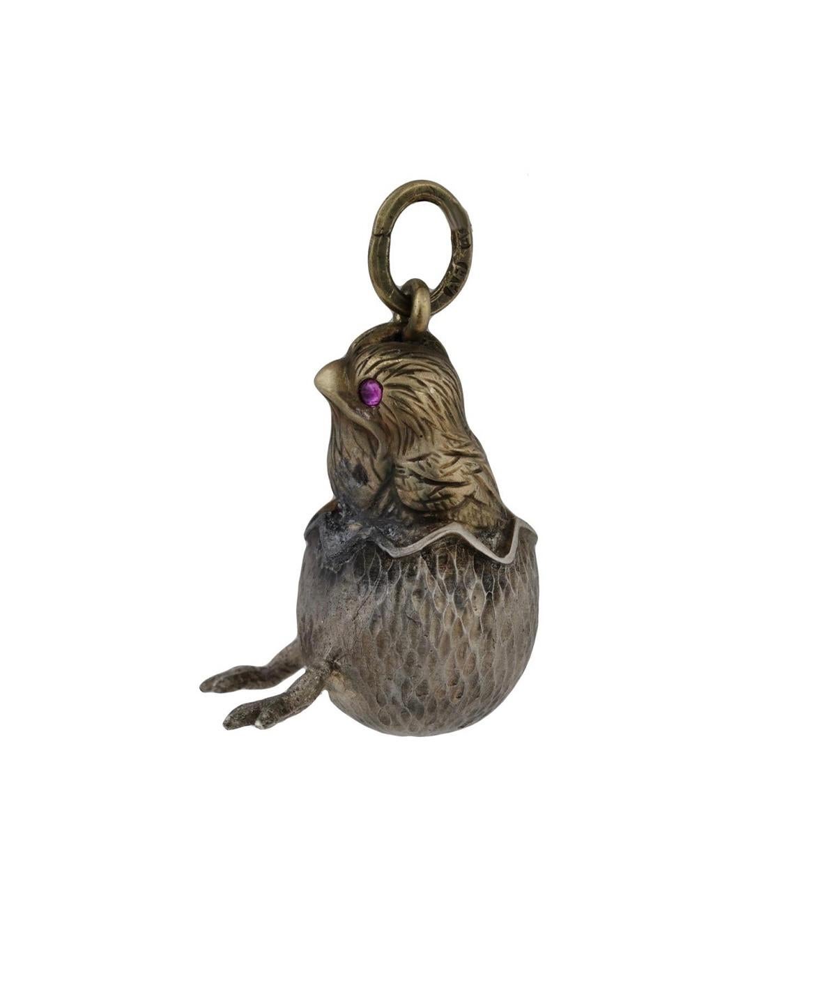 Ruby Chick In Easter Egg Pendant Necklace Charm Silver Albert Holmstrom Russian 2
