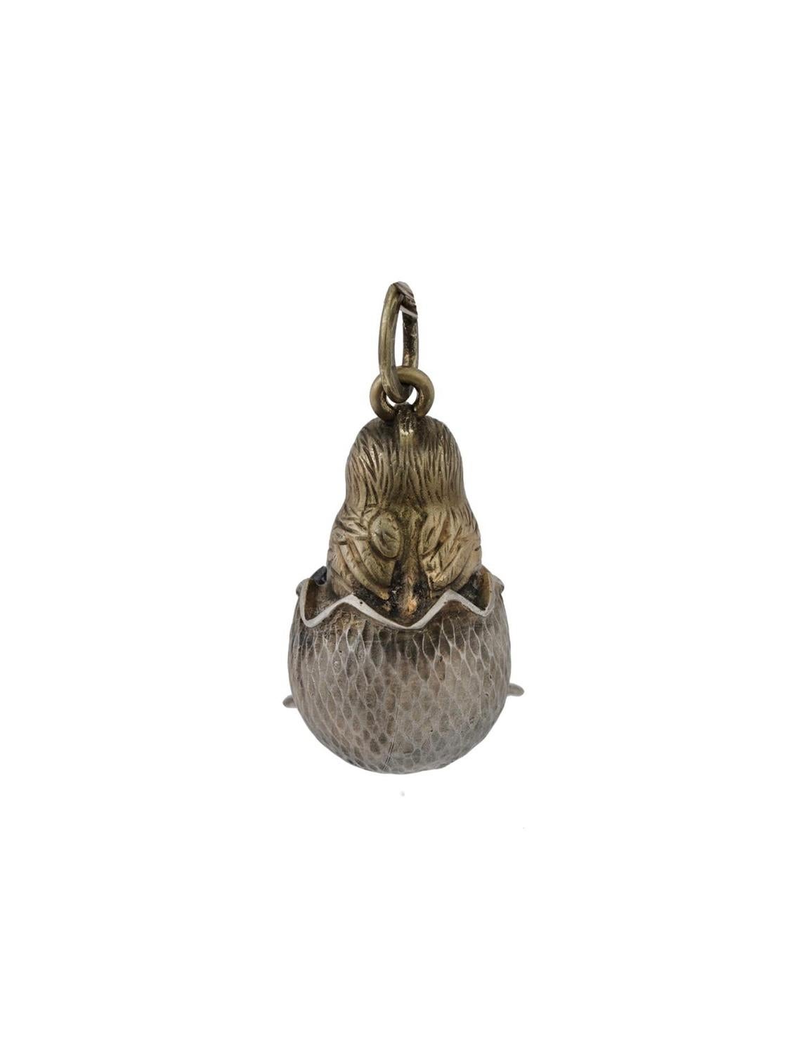 Ruby Chick In Easter Egg Pendant Necklace Charm Silver Albert Holmstrom Russian 3