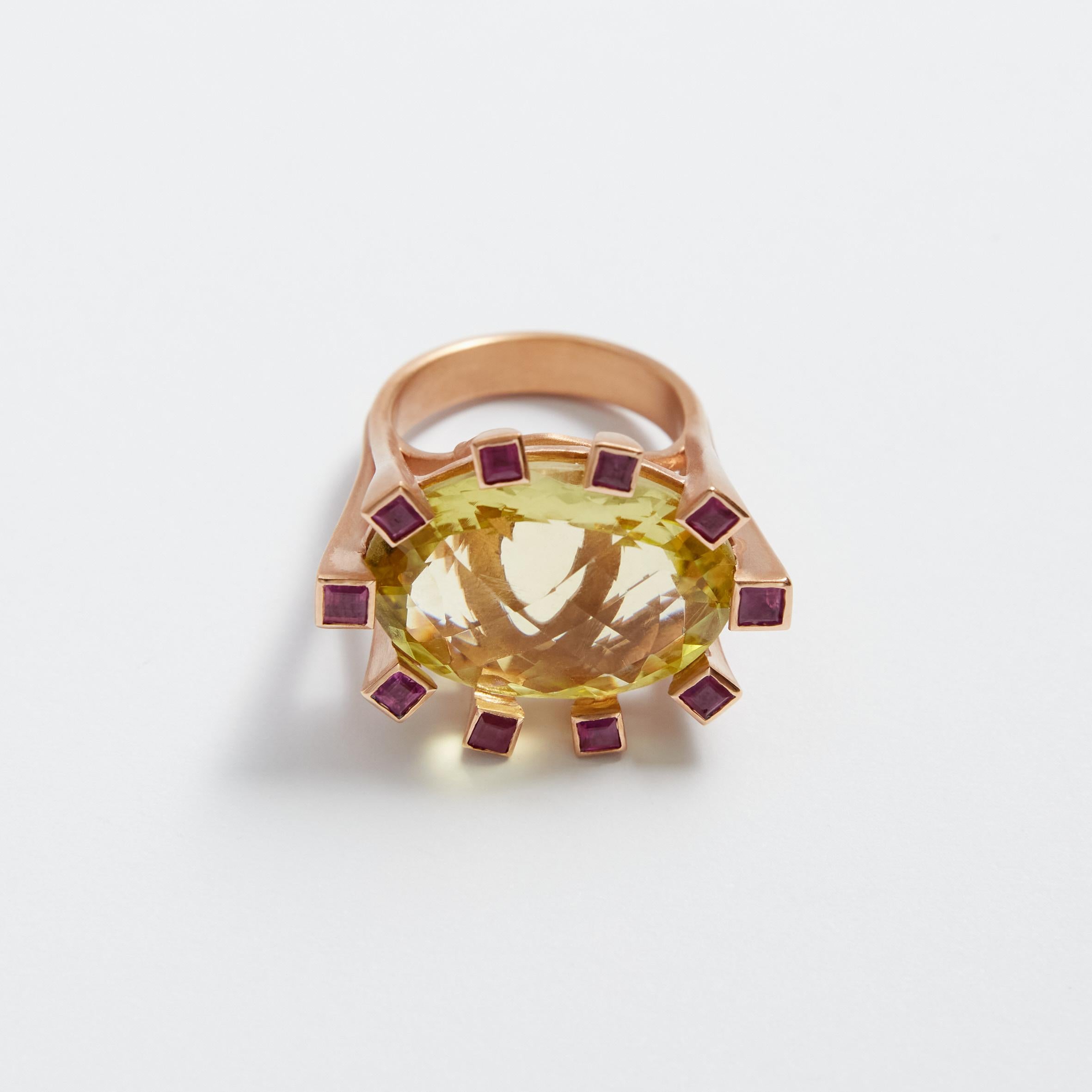 Artisan Ruby Citrine 18k Gold ring For Sale