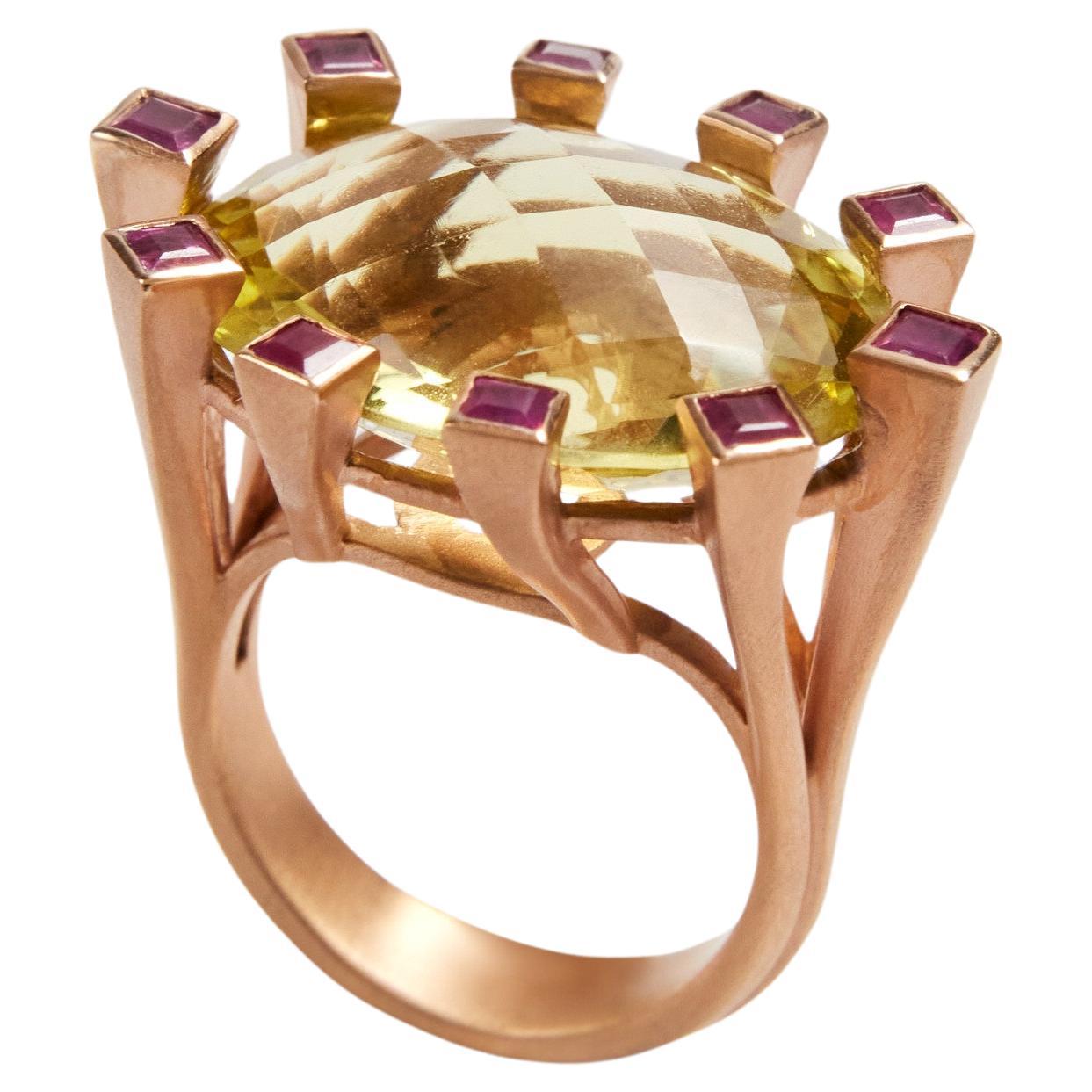 Rubin-Citrin-Ring aus 18k Gold im Angebot