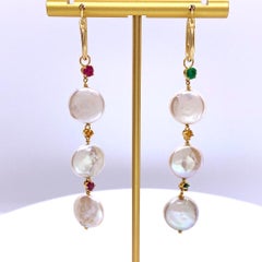 Ruby/ Citrine/ Emerald Coin Baroque Pearl Drop Earring