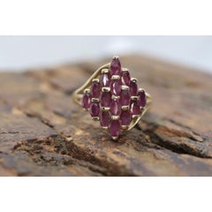 Ruby Cluster 10k Gold Ring. Dome Marquise Shape.