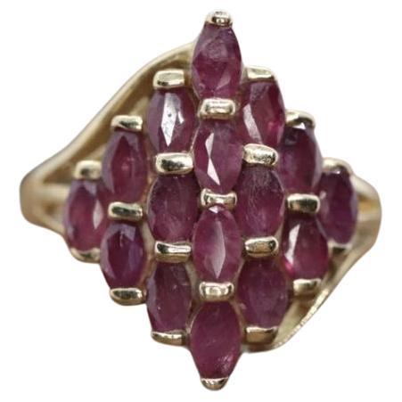 Ruby Cluster 10k Gold Ring. Dome Marquise Shape.