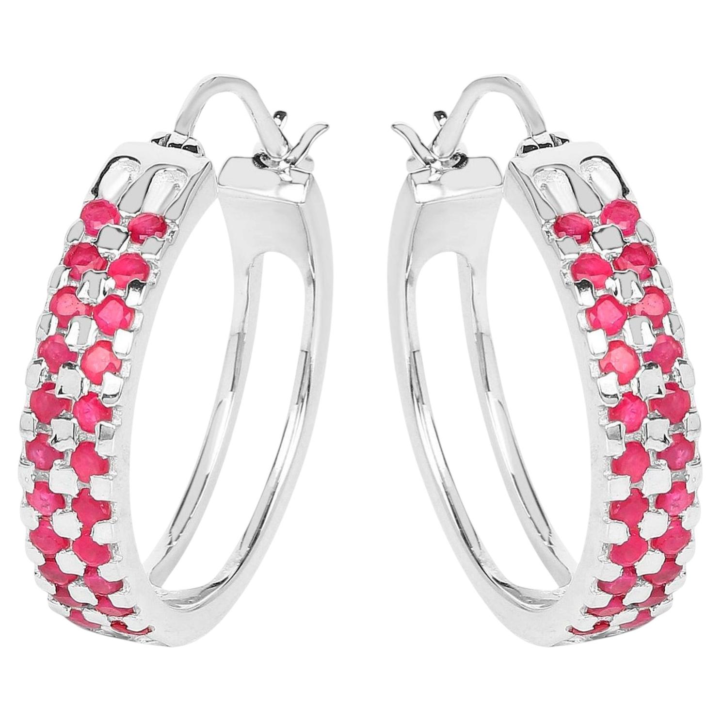 Boucles d'oreilles Rubis 1.9 Carats Argent plaqué Rhodium