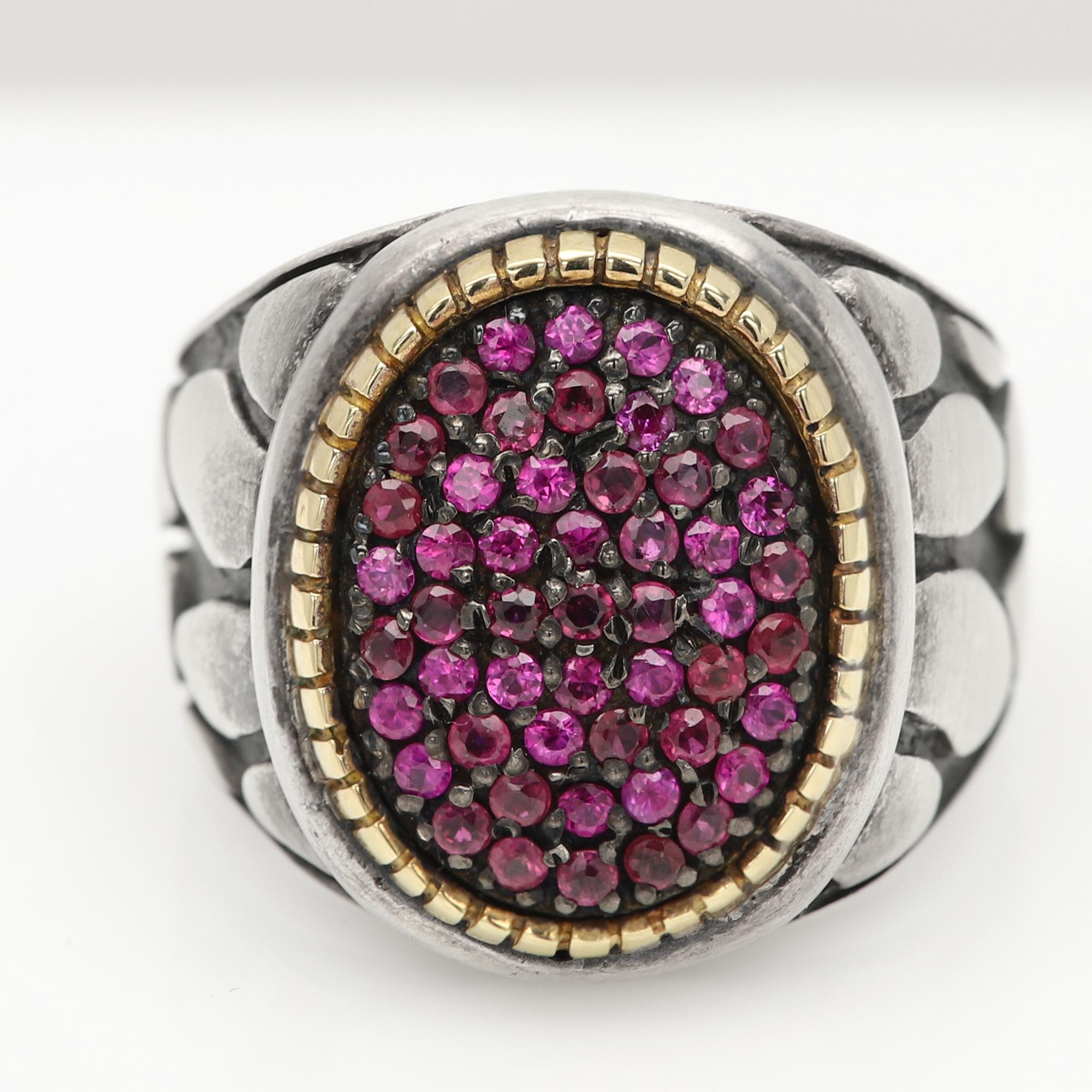 Ruby Cluster Ring Sterling Silver And 18k Vintage - image 13