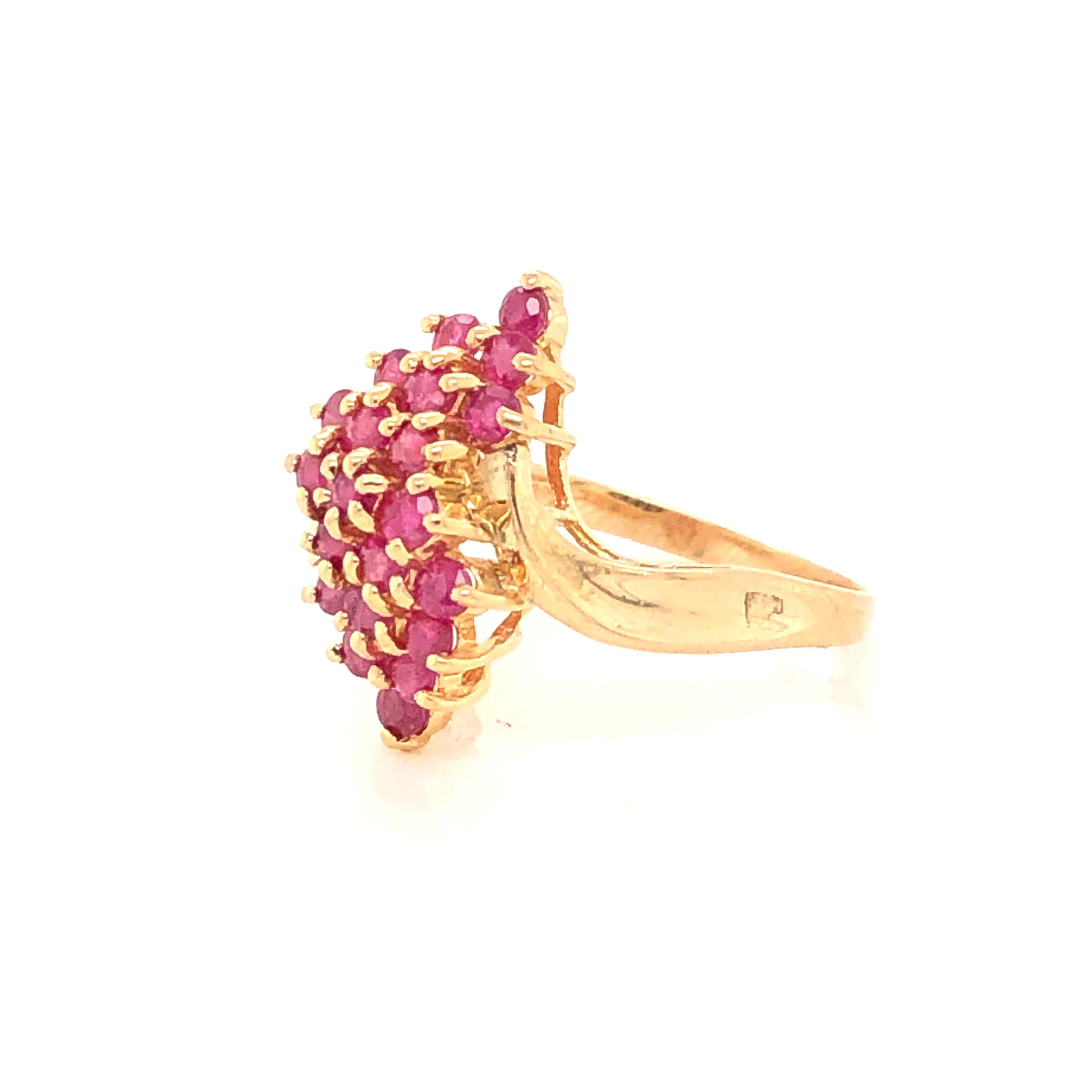 Women's Ruby Cluster Yellow Gold Pyramid Cocktail Ring