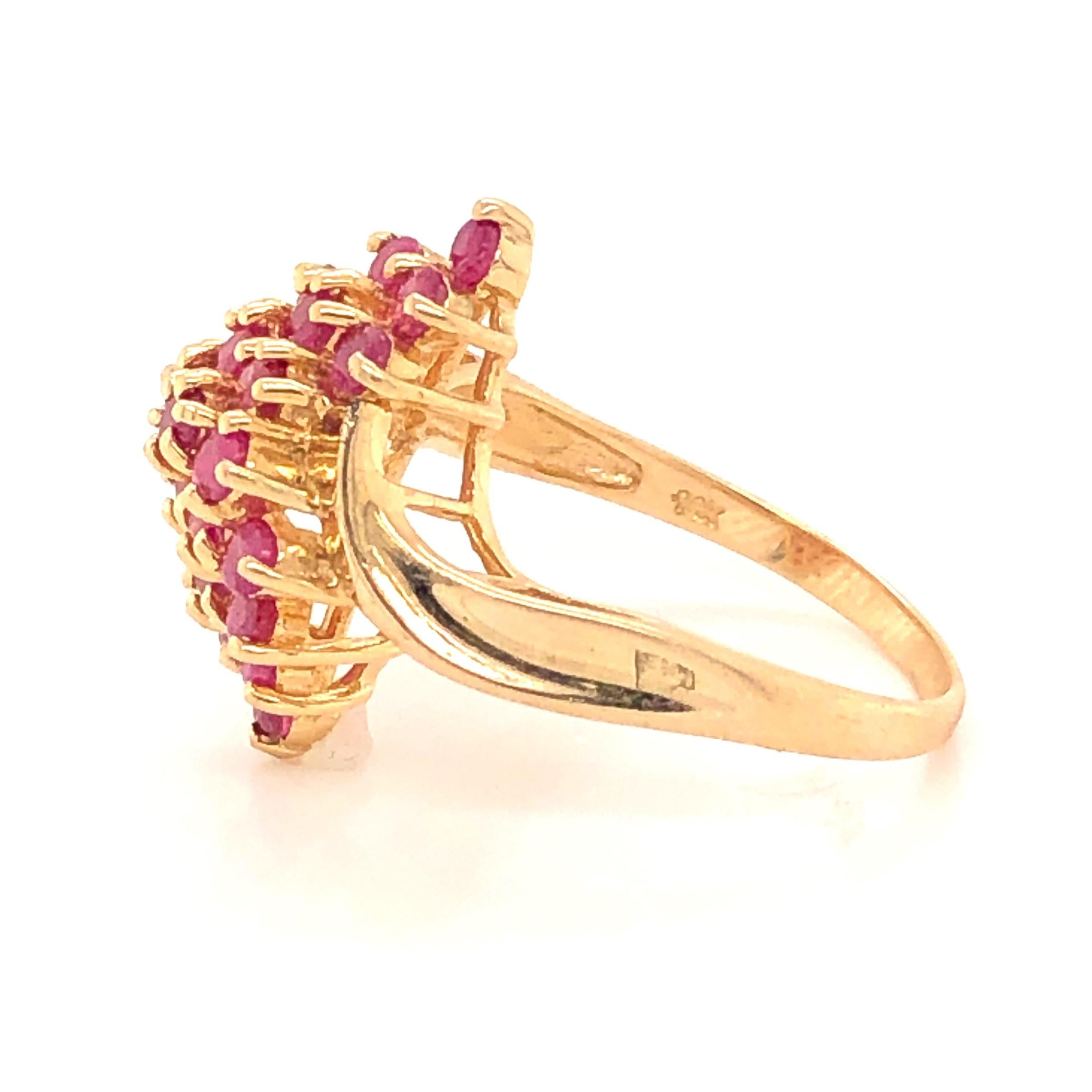 Ruby Cluster Yellow Gold Pyramid Cocktail Ring 1
