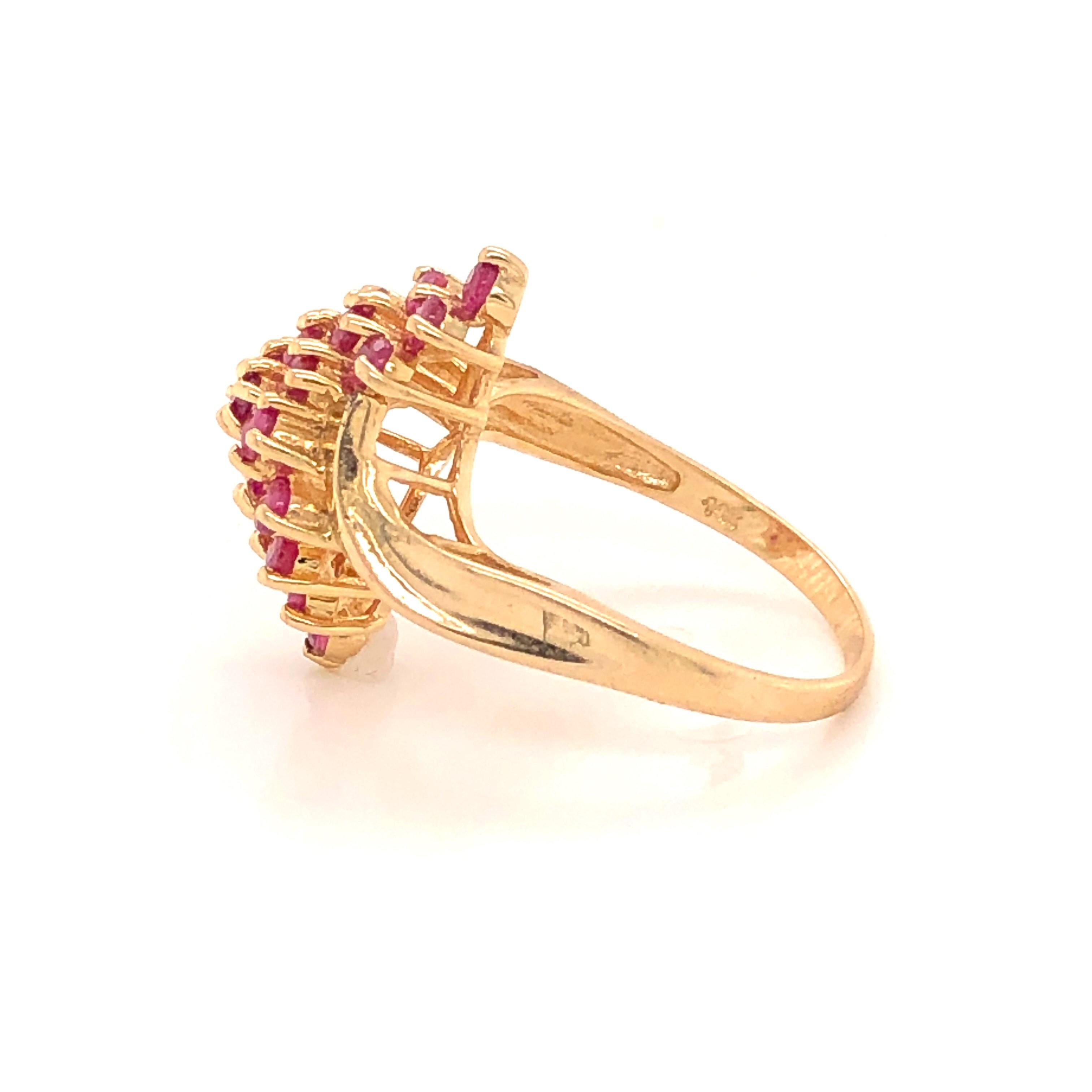 Ruby Cluster Yellow Gold Pyramid Cocktail Ring 2