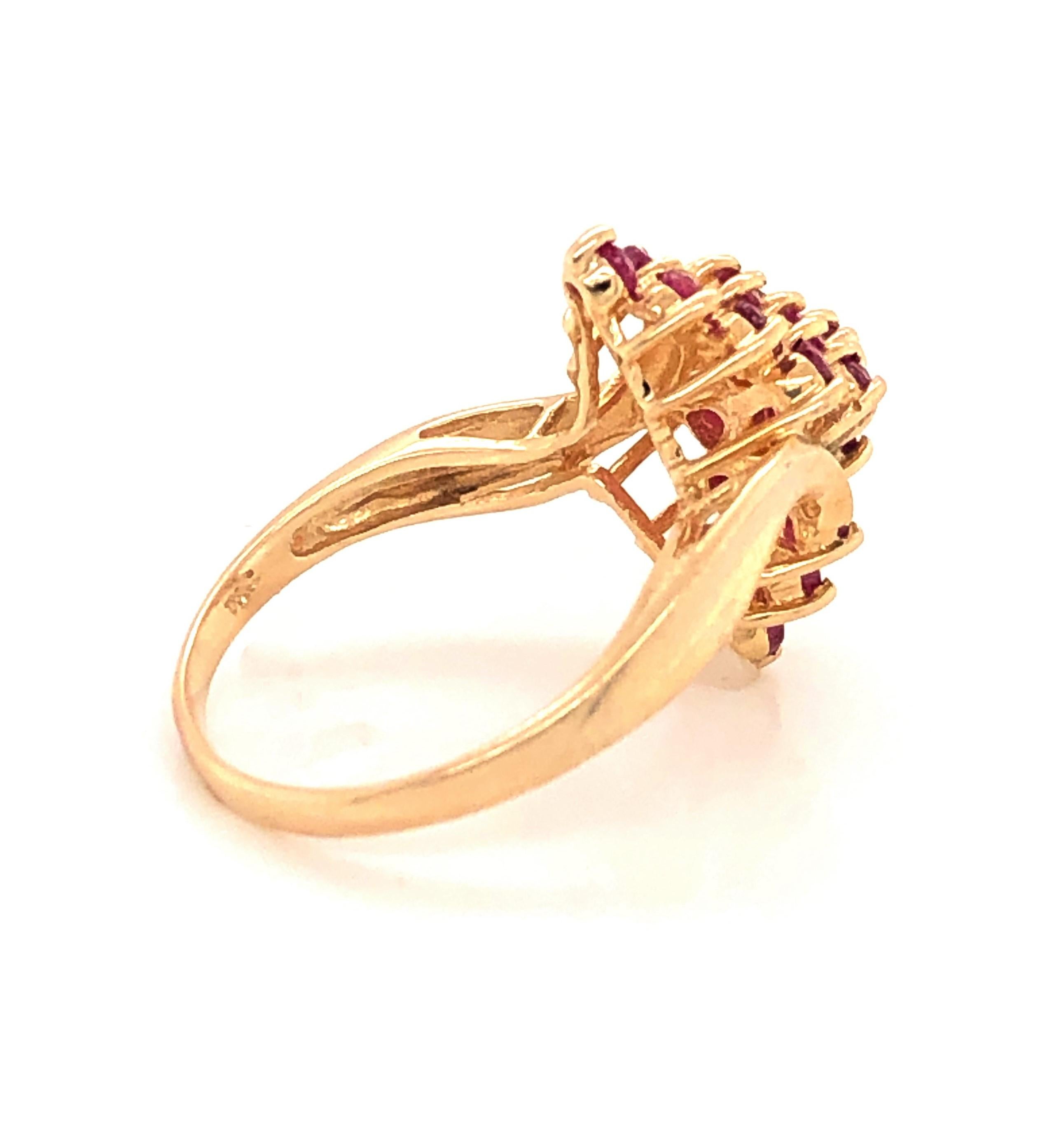 Ruby Cluster Yellow Gold Pyramid Cocktail Ring 4