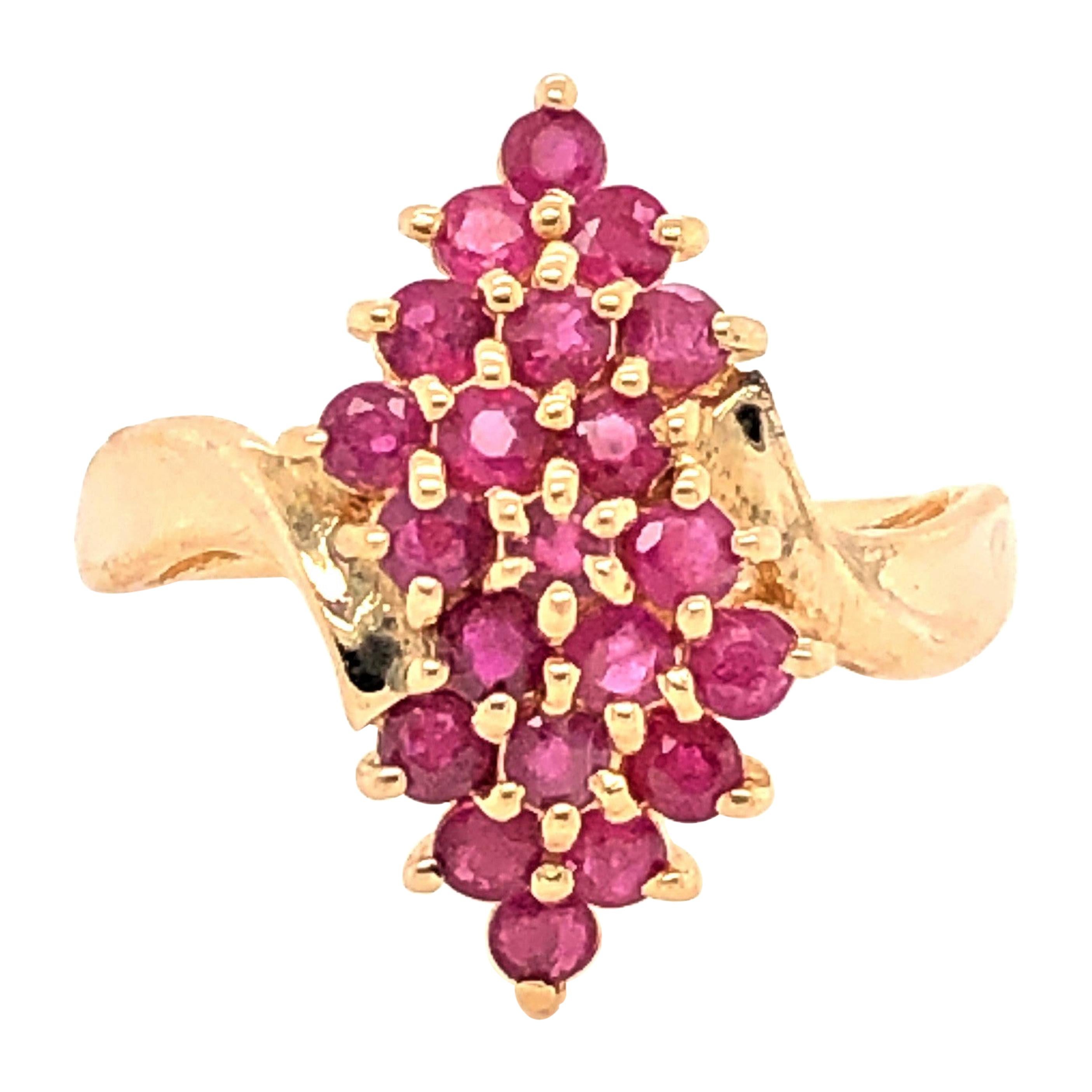 Ruby Cluster Yellow Gold Pyramid Cocktail Ring