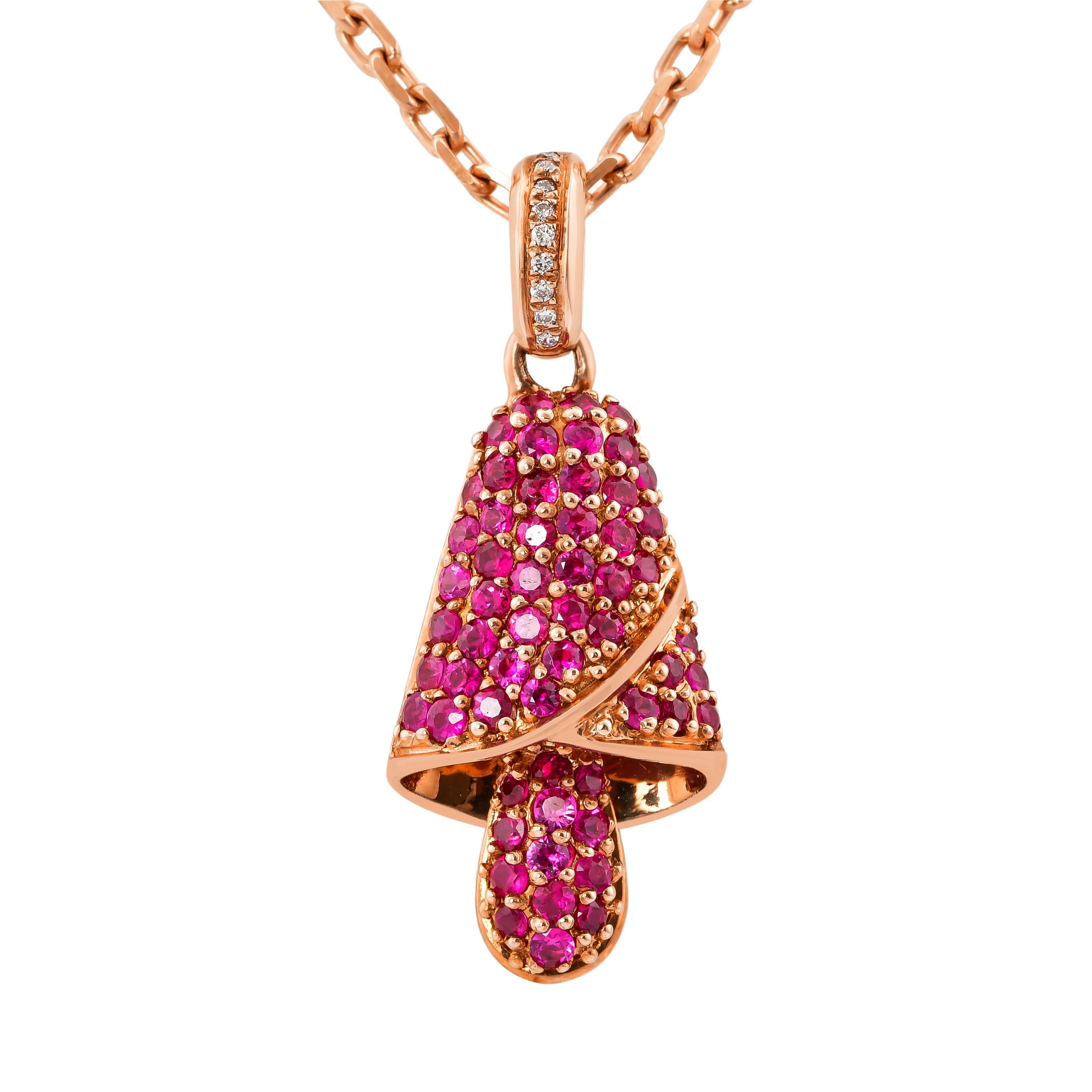Round Cut Ruby Cocktail Pendant in 14 Karat Rose Gold For Sale