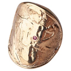 Rubí Cóctel Anillo Moneda Mujer con Máscara Bronce J DAUPHIN