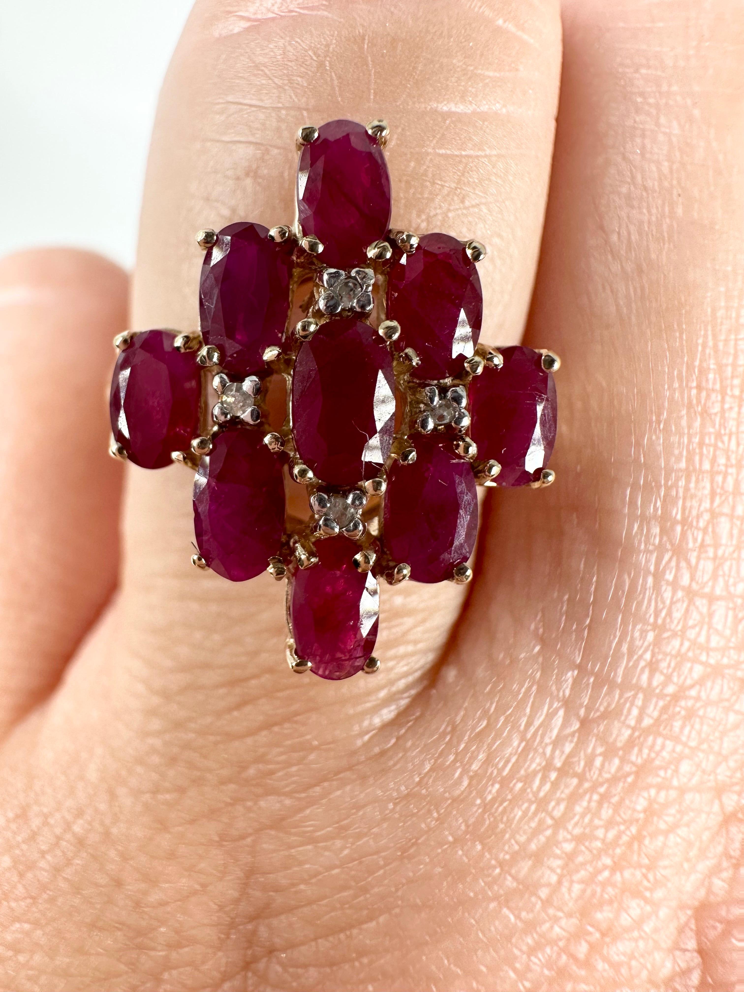Ruby Cocktail Ring Natural Rubies Ring Yellow Gold Solid For Sale 2
