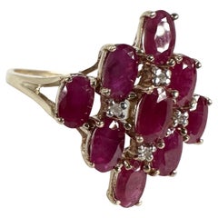 Retro Ruby Cocktail Ring Natural Rubies Ring Yellow Gold Solid