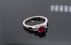 Ruby Cocktail Ring: Ruby Diamond ThreeStone Ring in White Gold