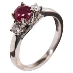 Ruby Cocktail Ring: Ruby Diamond ThreeStone Ring in White Gold