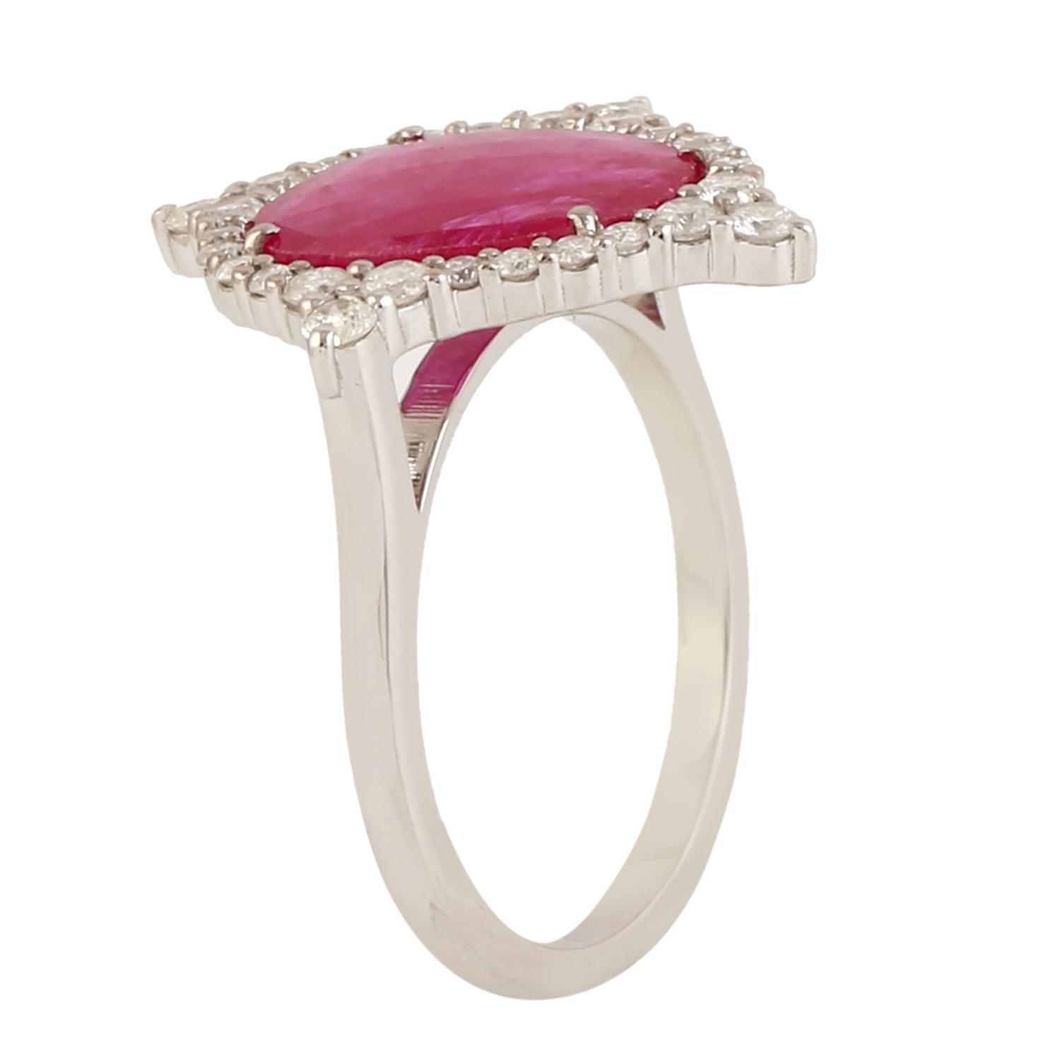 Mixed Cut Ruby Cocktail Ring With Diamonds Made In 18k White Gold For Sale