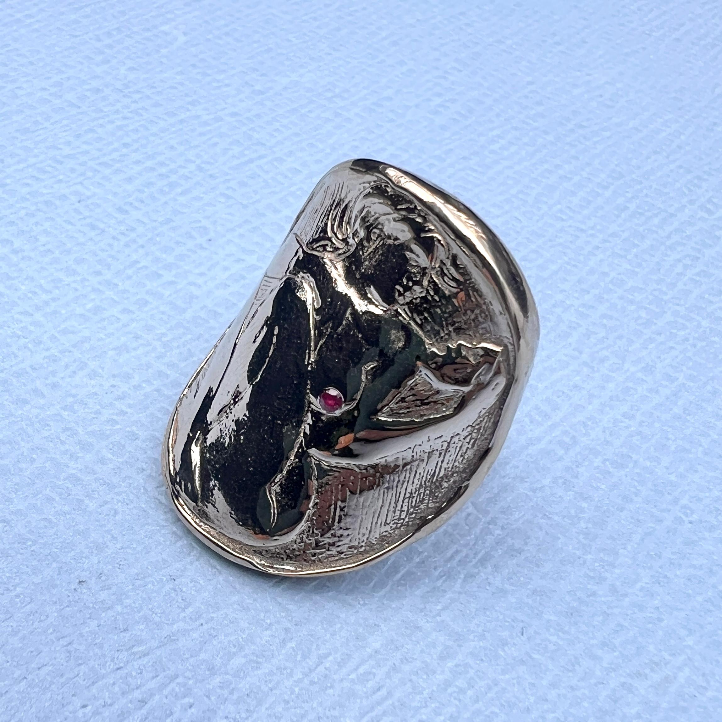 Anillo de rubíes Mujer con máscara Bronce J DAUPHIN Corte brillante